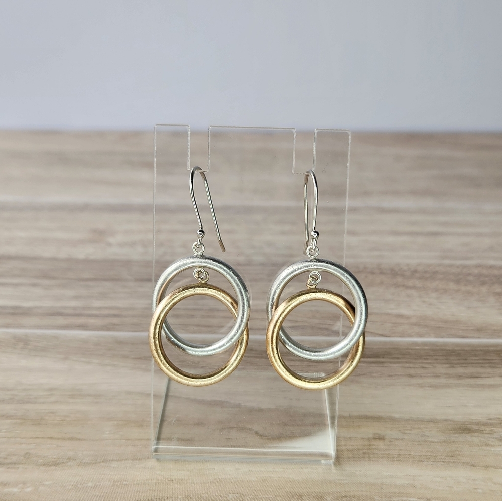 RARE RCI Sterling Silver and Gold Plated Double Hoop Earrings Fish Hook Back